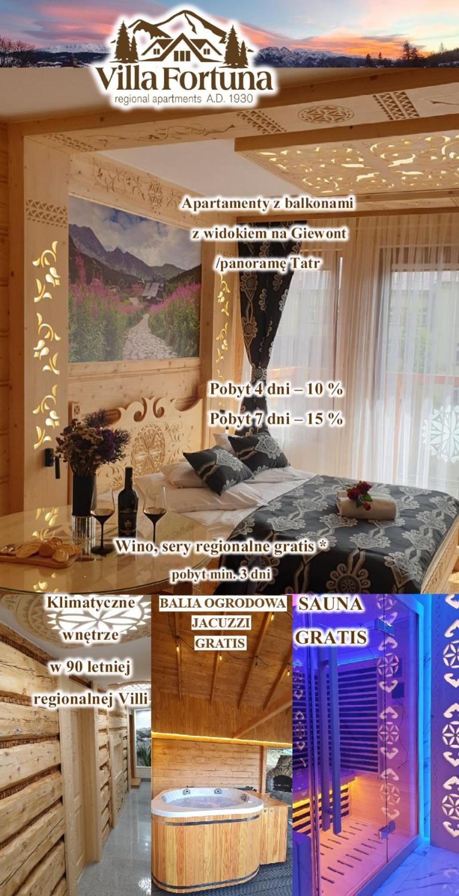 Villa Fortuna - Regionalne Apartamenty & Spa - Sauna, Grill, Jacuzzi Z Widokiem Na Tatry Zakopane Bagian luar foto
